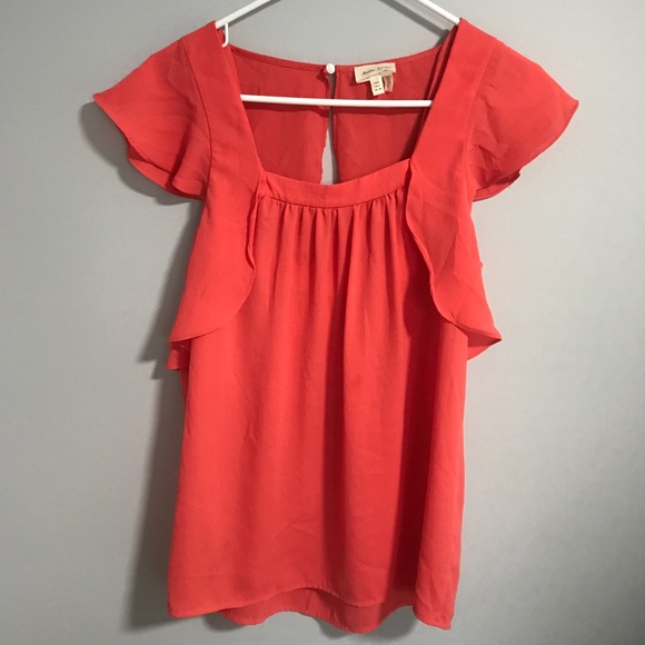 Anthropologie Tops - Anthro Meadow Rue coral flutter sleeve blouse 4